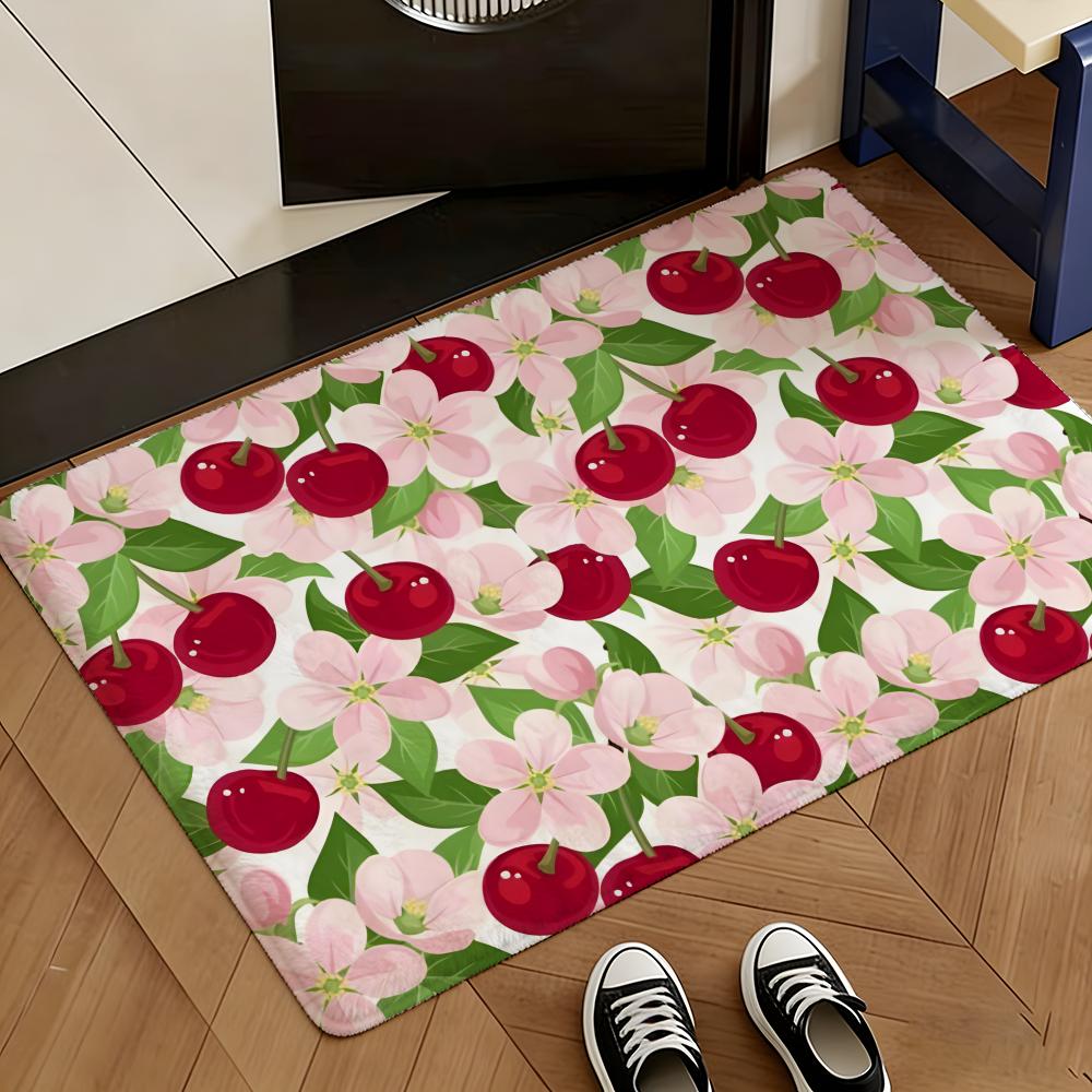 Tapis de sol cerise Tapis doux en flanelle Tapis absorbant antidérapant pour salle de bain chambre décoration de la maison