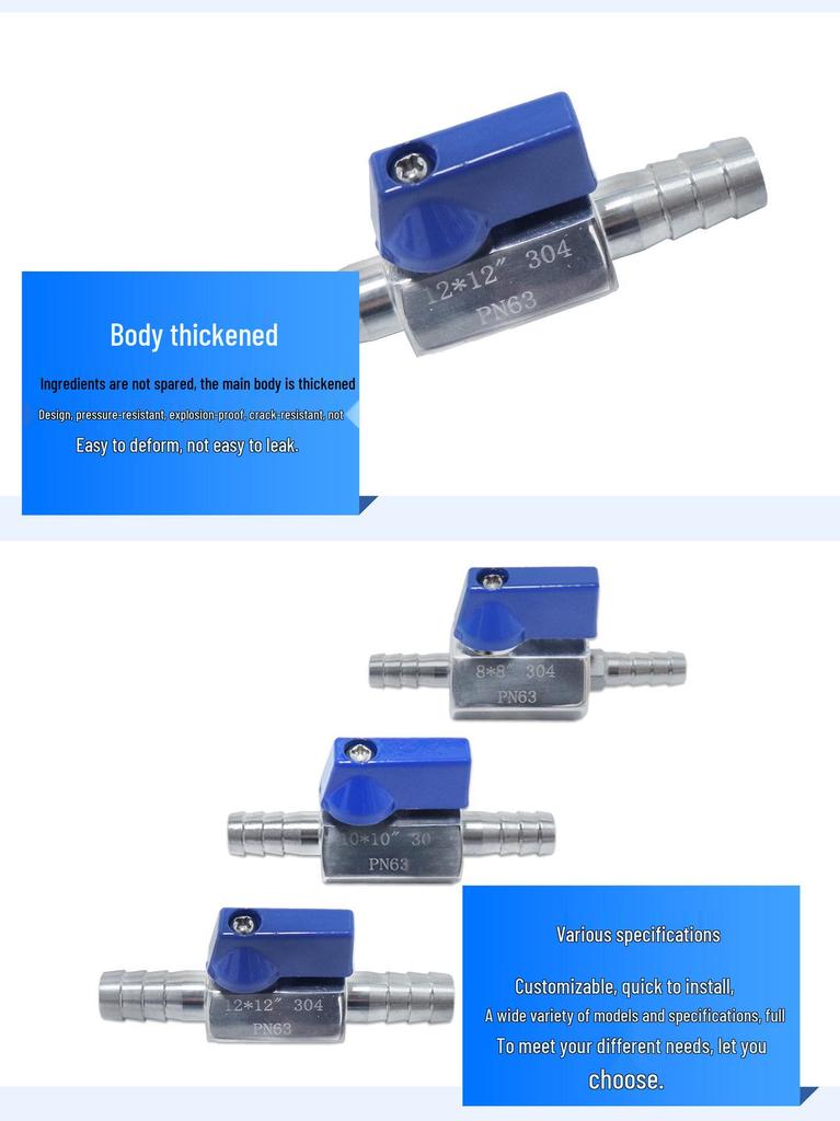 304 Stainless Steel Mini Barb Valve Double-Headed Hose Connector