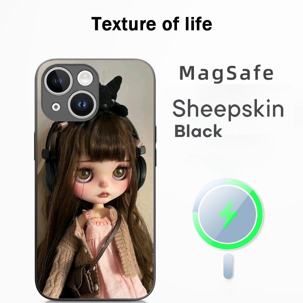 Blythe Cute doll fashion pattern design Phone Case For iPhone 17 16 15 14 13 12 Plus Pro Max  High-end Luxury Magsafe Sheepskin