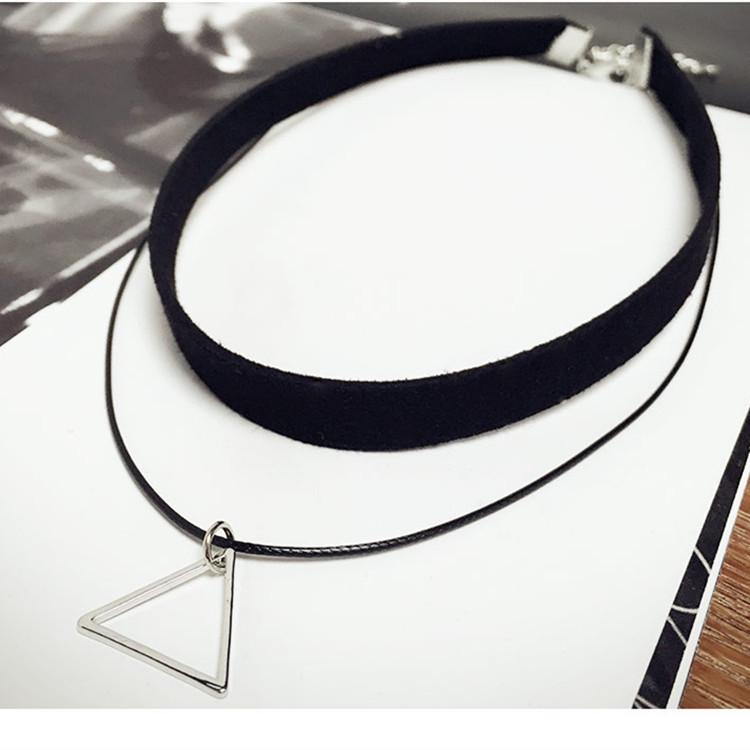 Korean Velvet Triangle Pendant Double Layer Choker Necklace for Women
