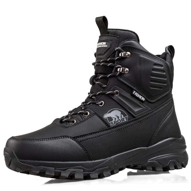 Men Snow Boots Waterproof Non Slip Plush Thick Warm Cold Resistant Rotating Buttons Winter Outdoor