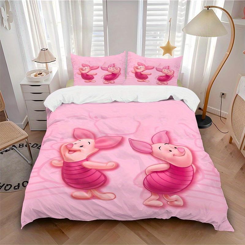 Set Biancheria da Letto Maialino Rosa 3 Pezzi Include 1 Copripiumino e 2 Federe, Confortevole Q082