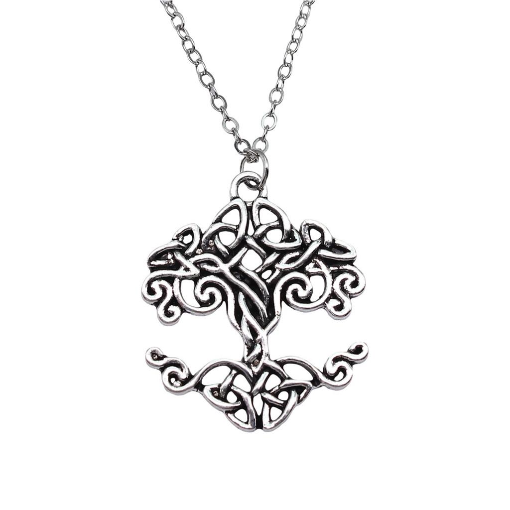 Vintage Rose Flower Charm Necklace Tree Of Life Pendant Antique Jewelry 43cm Chain