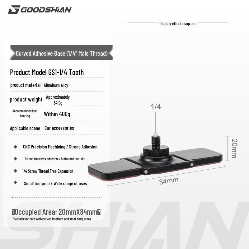 Curved Dashboard Adhesive Car Mount, 90° Adjustable & Foldable Phone Holder with 17mm Ball.