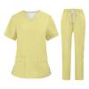 Soild Scrub Arbeitsuniform Anzug für Damen Kreuz V-Ausschnitt Kurzarm Fun T-Shirts Arbeitskleidung T-Shirt mit Taschen