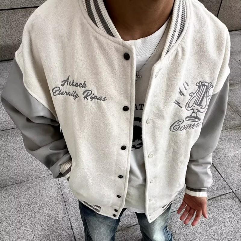 Unisex Streetwear Baseball Jacket Casual Oversized Bomber With Letter Embroidery Color Block Design