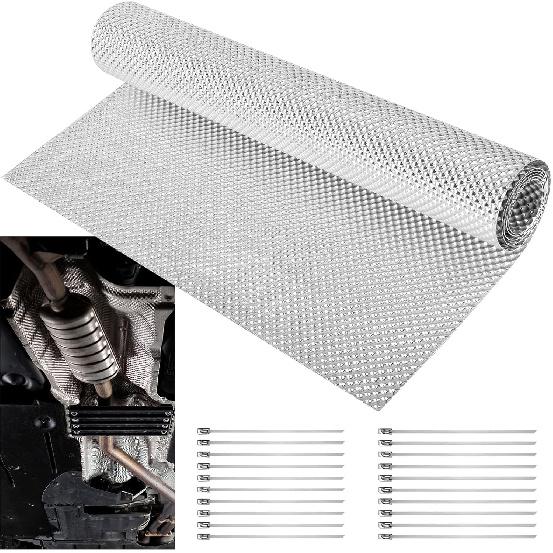 UNIFAMILY 16" X 39"Aluminum Exhaust Heat Shield Automotive, Embossed Exhaust Heat Wrap With 20 Pcs Cable Metal Zip Ties, Exhaust Wrap Heat Barrier