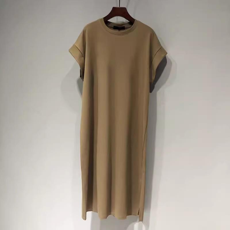 

Женское летнее платье-футболка с коротким рукавом и средней длиной - повседневная юбка выше колена из чистого хлопка, мода больших размеров