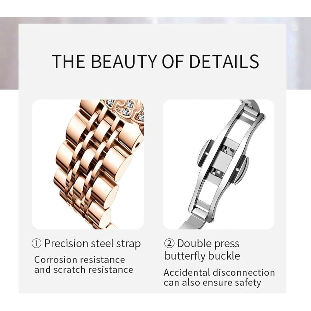 "Elegant Women's Rose Gold Crystal Watch Waterproof Stainless Steel Business Style"