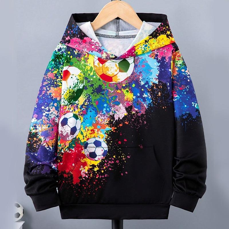 

Boys 3D Football Hoodie Pullover Long Sleeve 3D Print Fall Winter Fashion Streetwear Cool Kids 3-12 Years Outdoor Casual Daily Regular Fit 1112 Years160cm