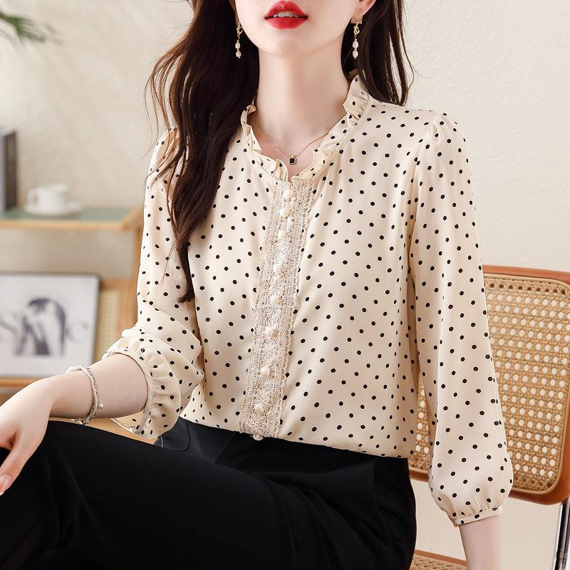 Splicing Lace Chiffon Shirt, Women's Spring Small Shirt, Women's Age Reducing Versatile Top