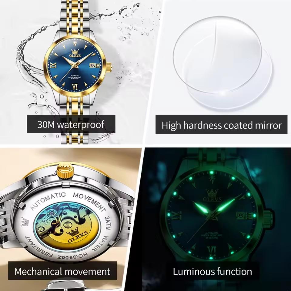 OLEVS 9956 Ladies Women's Watches Waterproof Luminous Hands Luxury Automatic Mechanical Wristwatch for Lady Montre Relojes Femme