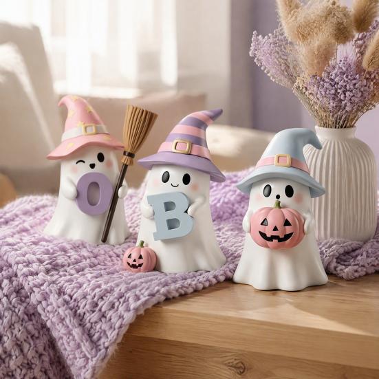 Indoor Halloween Table Centerpiece Ghost Figurine, Resin Spooky Cute Statue, Funny Creepy Ornament Tabletop for Home Shelf Party Haunted