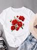 (Asian Size) Sweet Flower Trend Cute Women's Clothing Print Short Sleeve T-shirts Fashion Female Casual Top T O-neck Graphic Tee