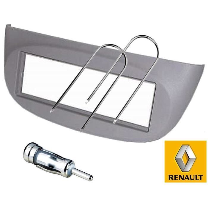 Cadre autoradio 1 din - renault - twingo ii/wind ii - gris - adaptateur antenne inclus - clés d'extraction