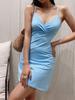 Ladies European And American Retro Solid Color Sexy Suspender Dress Cocktail Beach Party Sleeveless Tight Mini Dress