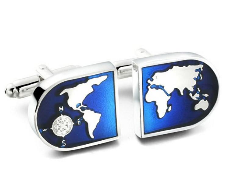 Gemelos Igame Mapa del Mundo Material de Latón de Calidad Color Azul Diseño de Globo Gemelos Para Hombres Regalo