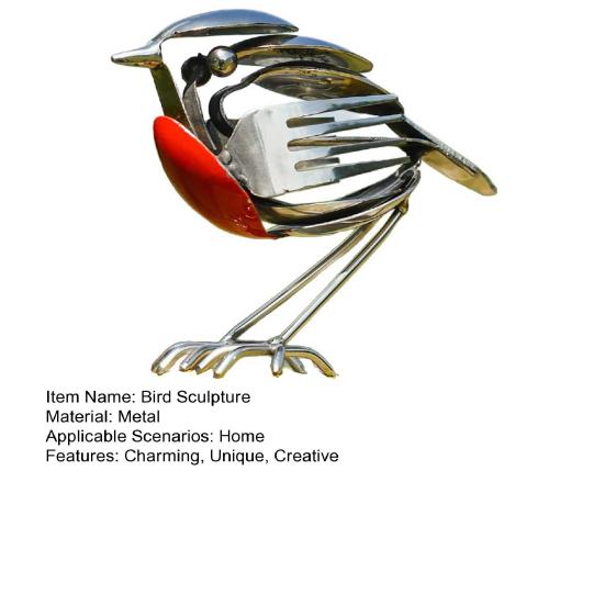 Recycled Cutlery Bird Sculpture Handcrafted Metal Robin Bird Figurine Desktop Ornament for Indoor Outdoor Tabletop Decor Gift for Bird Lovers