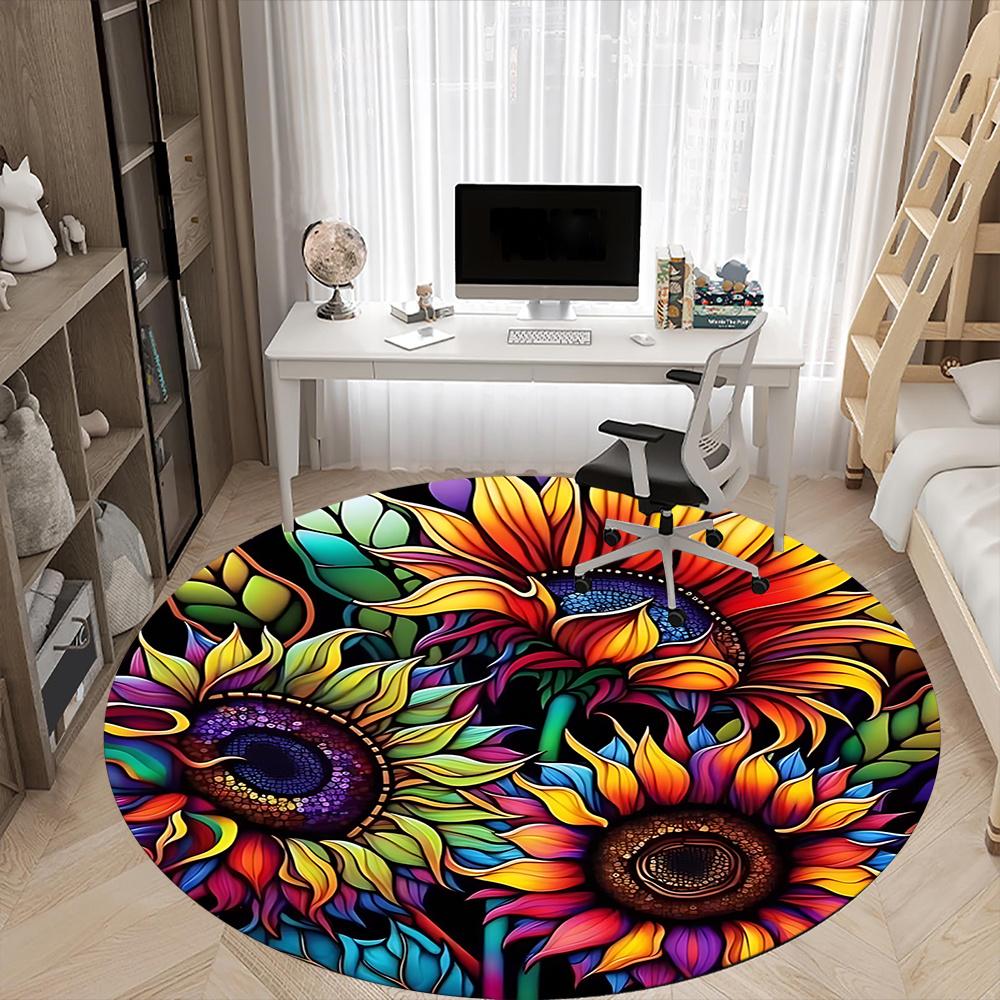 1pc Sunflower Mandala Office Round Area Rug, Indoor Mat Suitable ForOffice, Under Office Chairs Bedroom Living Room Home Decor, Room Deco Q074