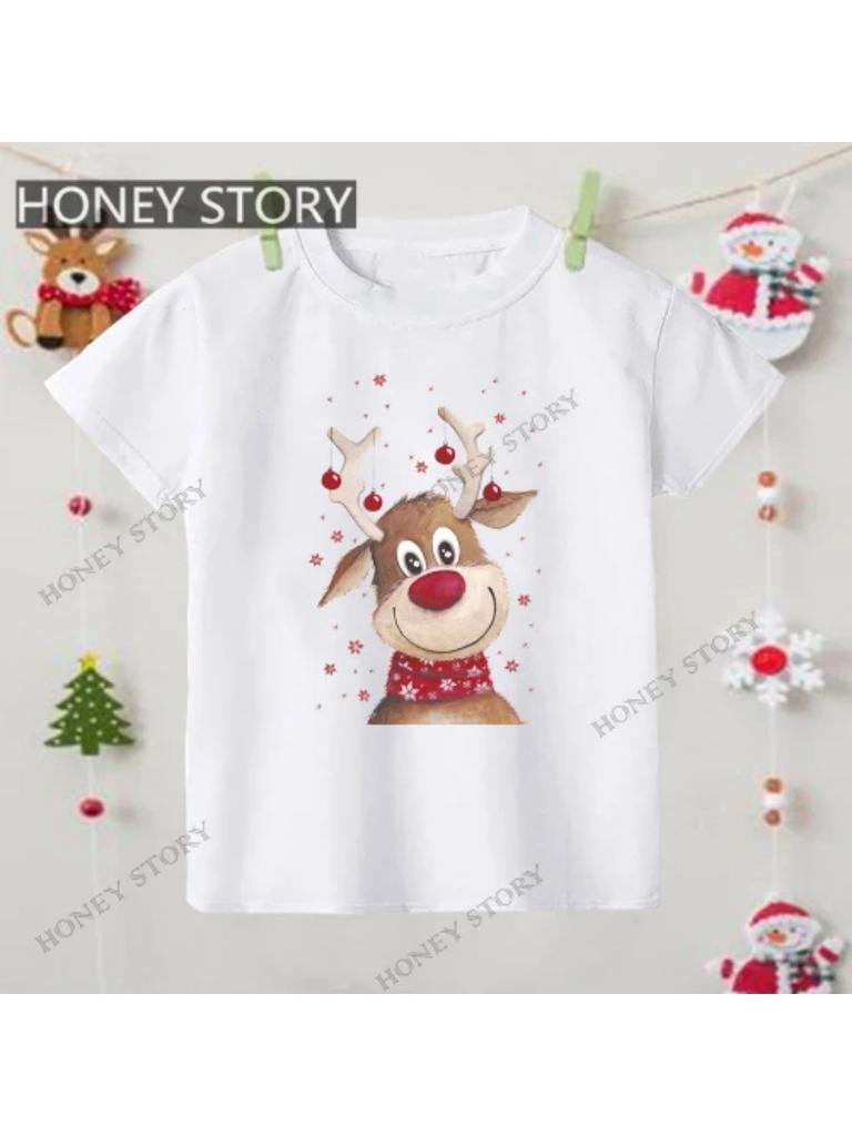 Merry Christmas T Shirt Christmas Christmas Snowman Pattern Children's Boys and Girls Short-sleeved T-shirt
