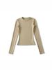 Women's American-Style Long Sleeve Fitted T-Shirt with Stylish Shoulders, Perfect for Autumn and Winter, Imitation Wool Base Layer.