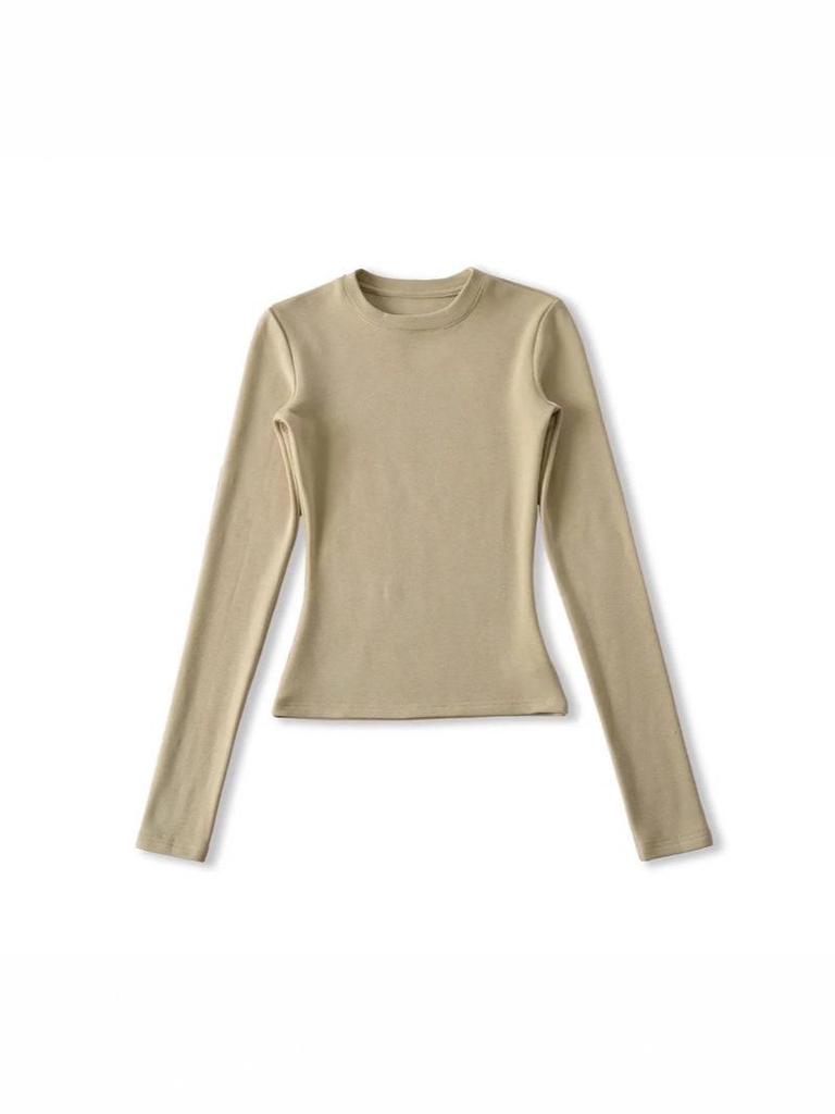 Women's American-Style Long Sleeve Fitted T-Shirt with Stylish Shoulders, Perfect for Autumn and Winter, Imitation Wool Base Layer.