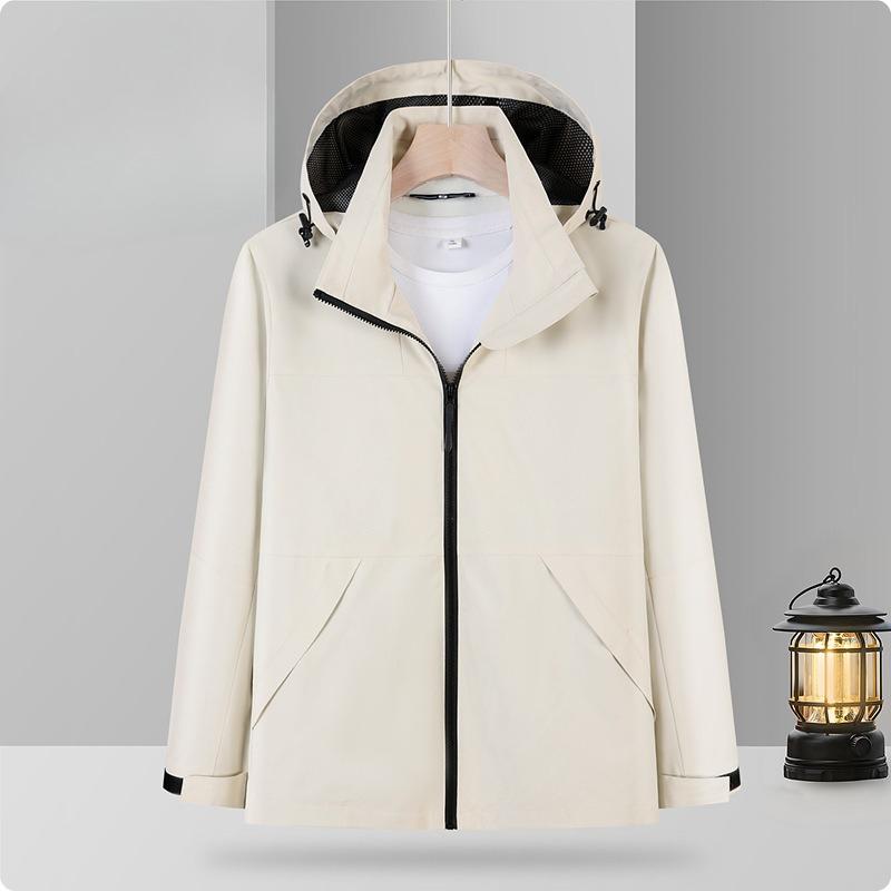Men and Women Hooded Single-layer Jacket New Fashionable Couple Single-pressure Solid Color Windproof Waterproof Jacket Versatile