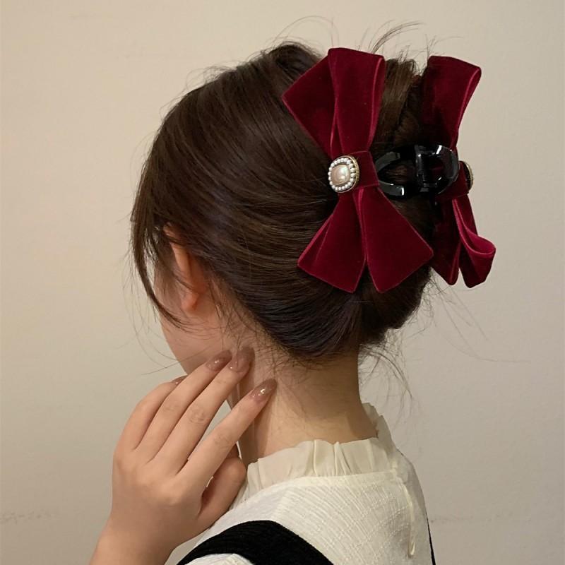 Double Sided Bow-Knot Grab Clip Hairpins Big Size Bow Velvet Hair Claws Korean Hair Clip Hair Style Accessories Fashion Barrette