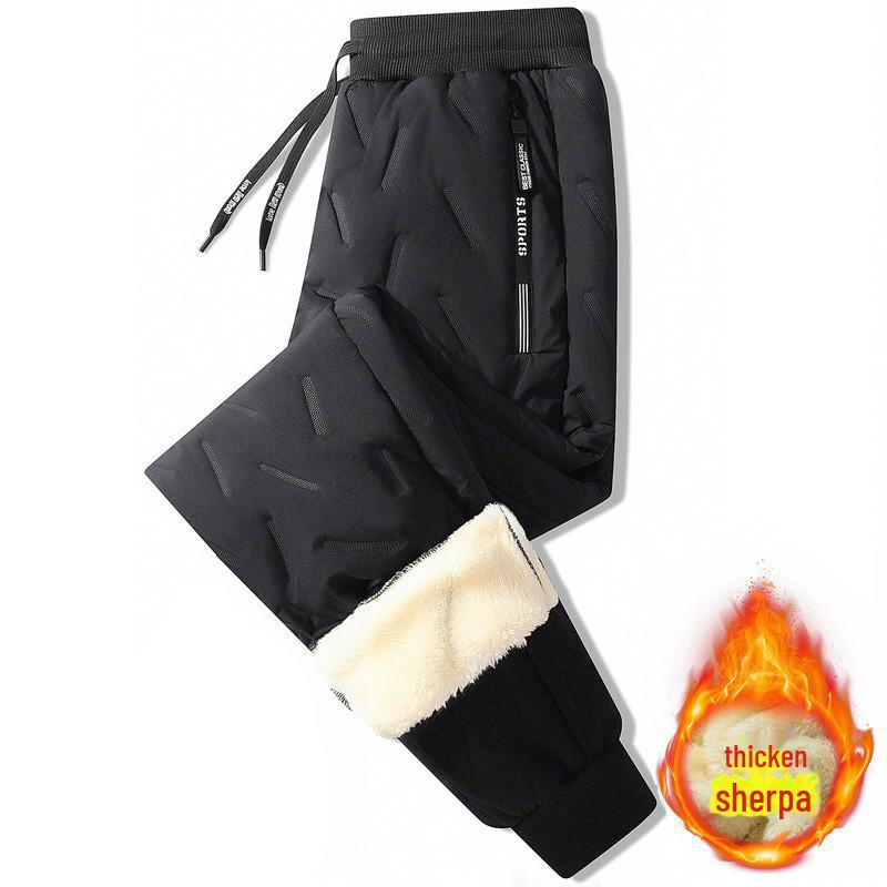 Men's Winter Waterproof Plush Snow Pants - Thick, Windproof, Cuffed, Casual Lambskin Trousers