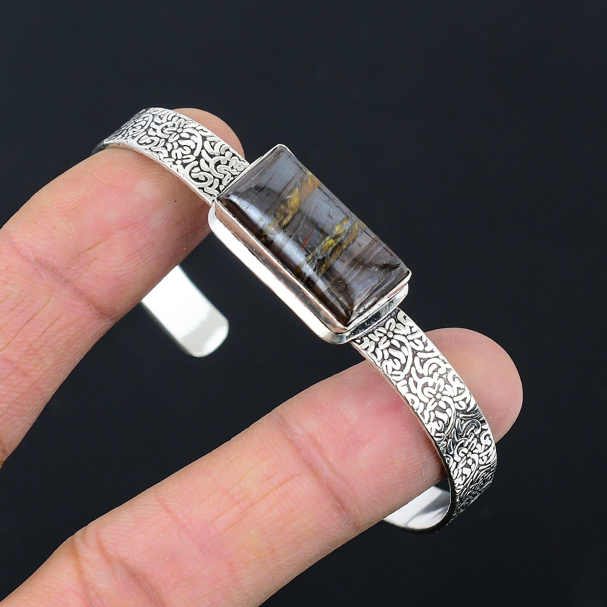 

Mothers day Deal 925 Sterling Silver Iron Tiger Eye Gemstone New Bangle Bracelet Adjustable