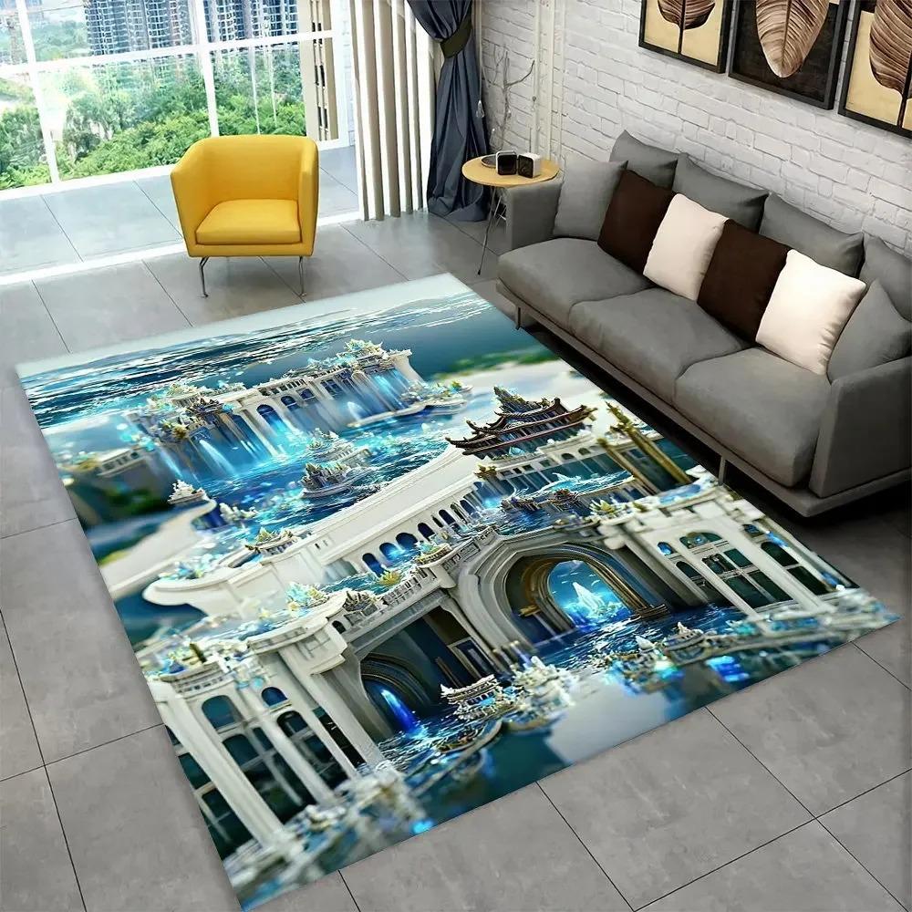 Kobercový běhoun s hradním designem, královský styl, protihlukový, měkký, protiskluzový, luxusní, odolný koberec pro rodinný obývací pokoj, ložnici