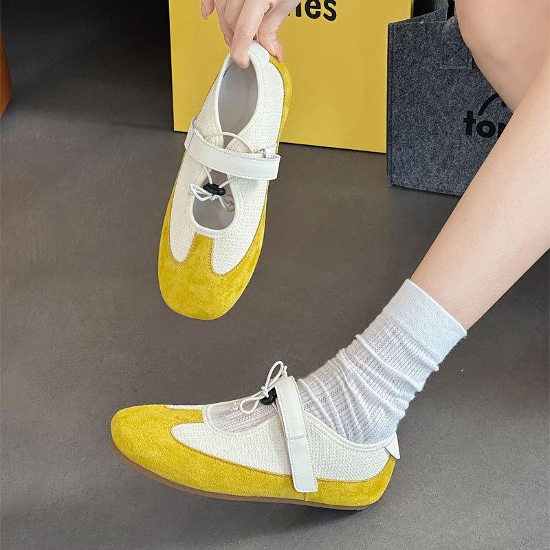 Spring and summer new leather ballet single shoes casual versatile fashion Velcro Mary Jane women's shoes