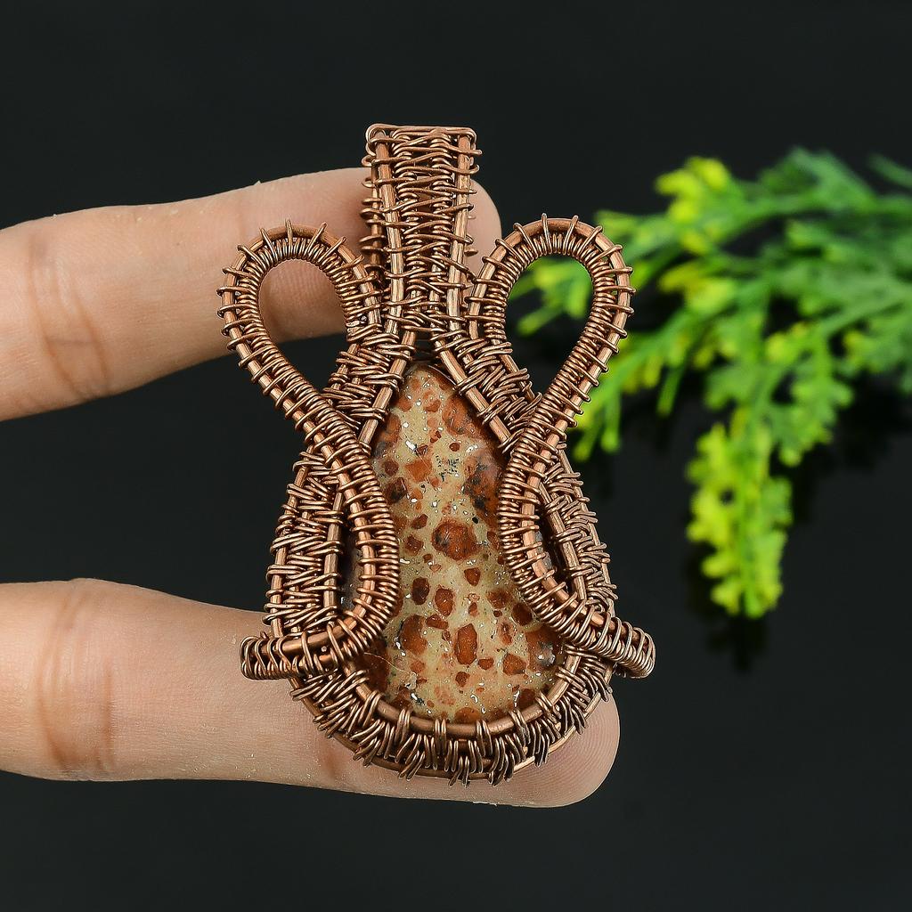 Natürlicher Kalkstein in Granat Edelstein Kupferdraht Wickel Geschenk Anhänger 2,75 I6C08