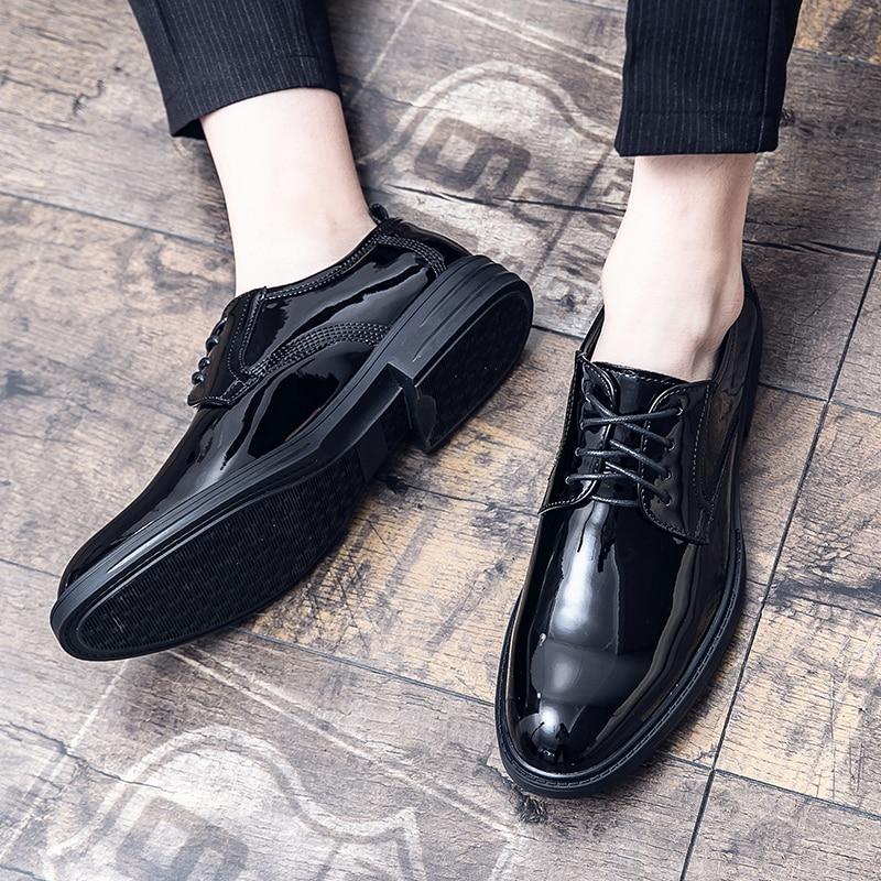 New Men Oxford Glossy Leather Dress Shoes Lace Up Flats Male Casual Shoes Footwear Loafers Men Big Size 38 -44 %