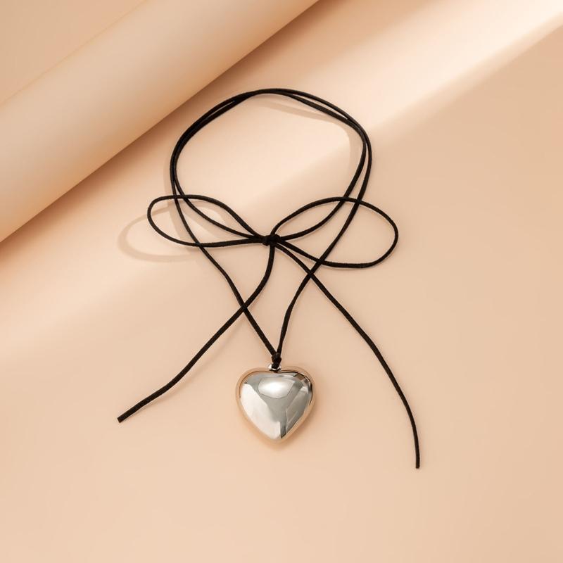 Fashion Punk Necklace Big Love-Heart Pendant Necklace Women Adjustable Wax Rope Chain Necklace Party Jewelry Ornament