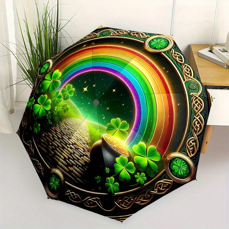 Pot of Gold at the End of the Wall StickerUmbrella, Portable 3-Fold Compact Umbrella for Men & Women Gift