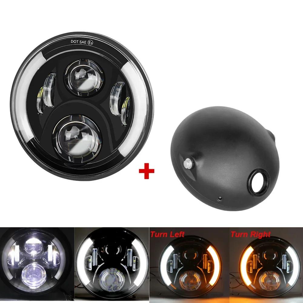 7 Inch 50W DOT SAE E9 Motorcycle Headlamp Angle Eye with DRL Turn Signal Led Headlight Housing Bucket