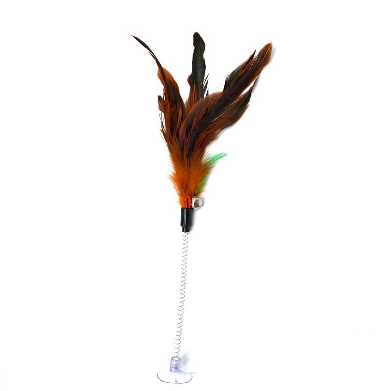 Interactive Swinging Spring Feather Cat Teaser with Suction Cup And Sounding Bell Teaser Wand Toys for Kittens