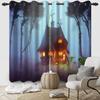 Halloween Castle Blackout Curtains Horror Theme Halloween Eve Home Decor Window Grommet Curtains with Blackout Layer Set of 2