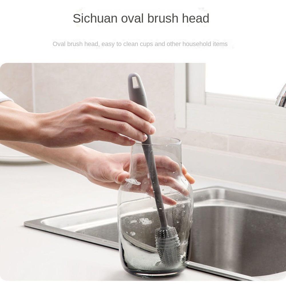 Useful Silicone Food Grade Cleaning Brush Long Handle Scrubber Cleaning Tool Milk Bottle Brush Glass Cleaner Cup Scrubber