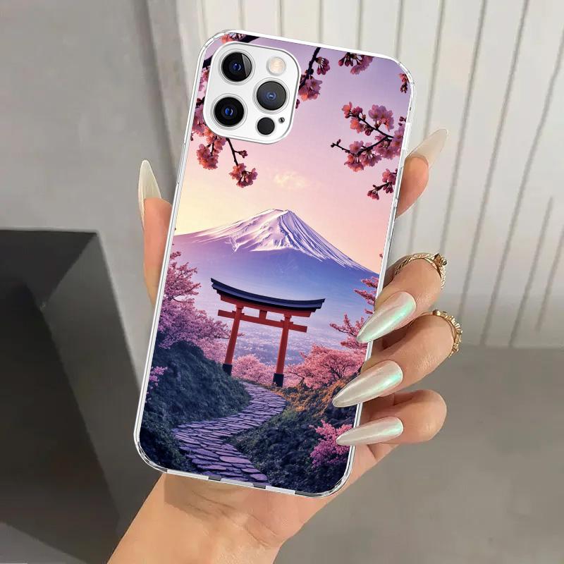 Japanese Cherry Mount Fuji Phone Case for Iphone 17 Air 16 15 Plus 14 13 Mini 12 11 Pro Max 16E 7 8 SE 2020 Soft Funda Print She