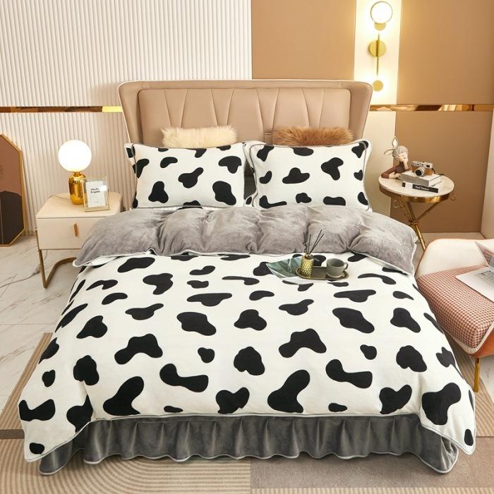 Light luxury high-end thickened milk fleece four-piece set, winter warm quilt cover, double-sided coral fleece anti-static three-piece set