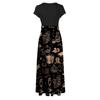 Women's Fashion Casual Halloween Print Round Neck Short-Sleeved Large Size Long Dresses