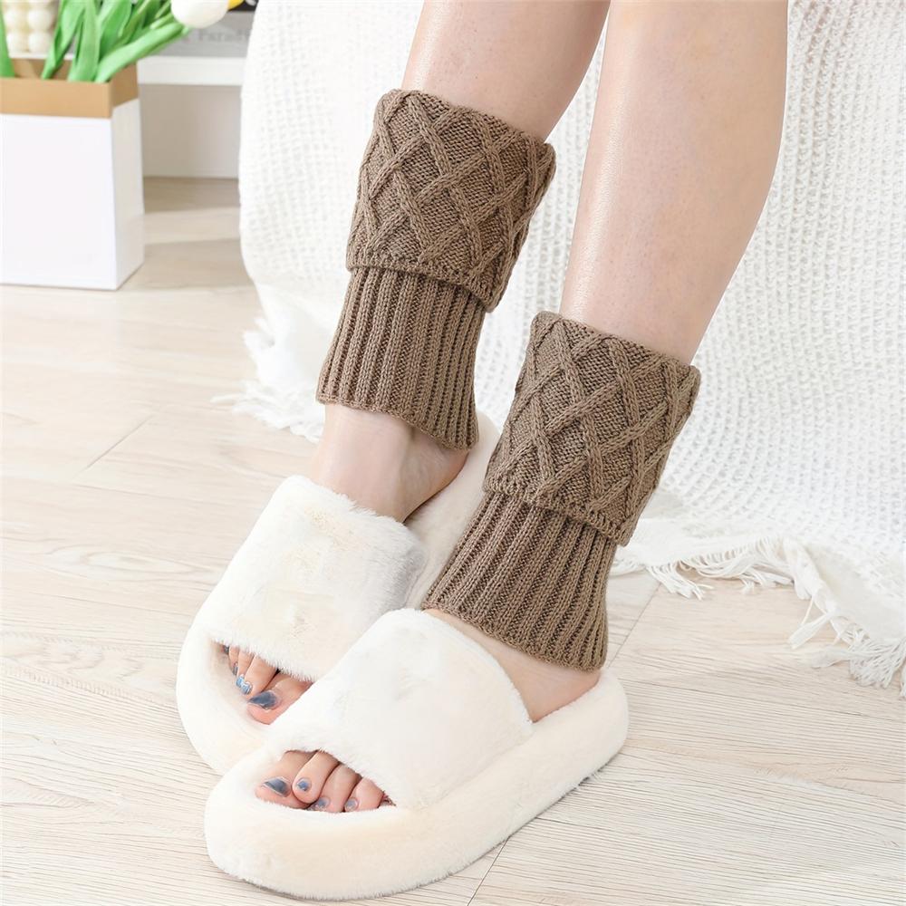 

A Pair Warm Women s Socks Women s Knitted Wool Boot Cover Short Double Mouth Diamond Mesh Leg Warmers One Size хакі