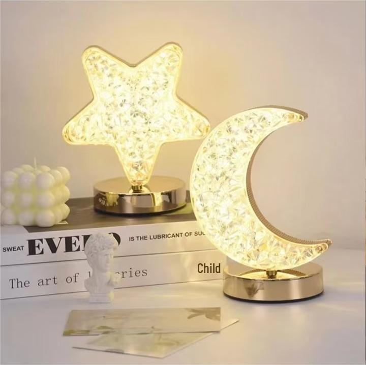 Star Moon Touch Lamp: Three-Color Rechargeable Night Light, Ideal for Bedroom or Birthday Gift.