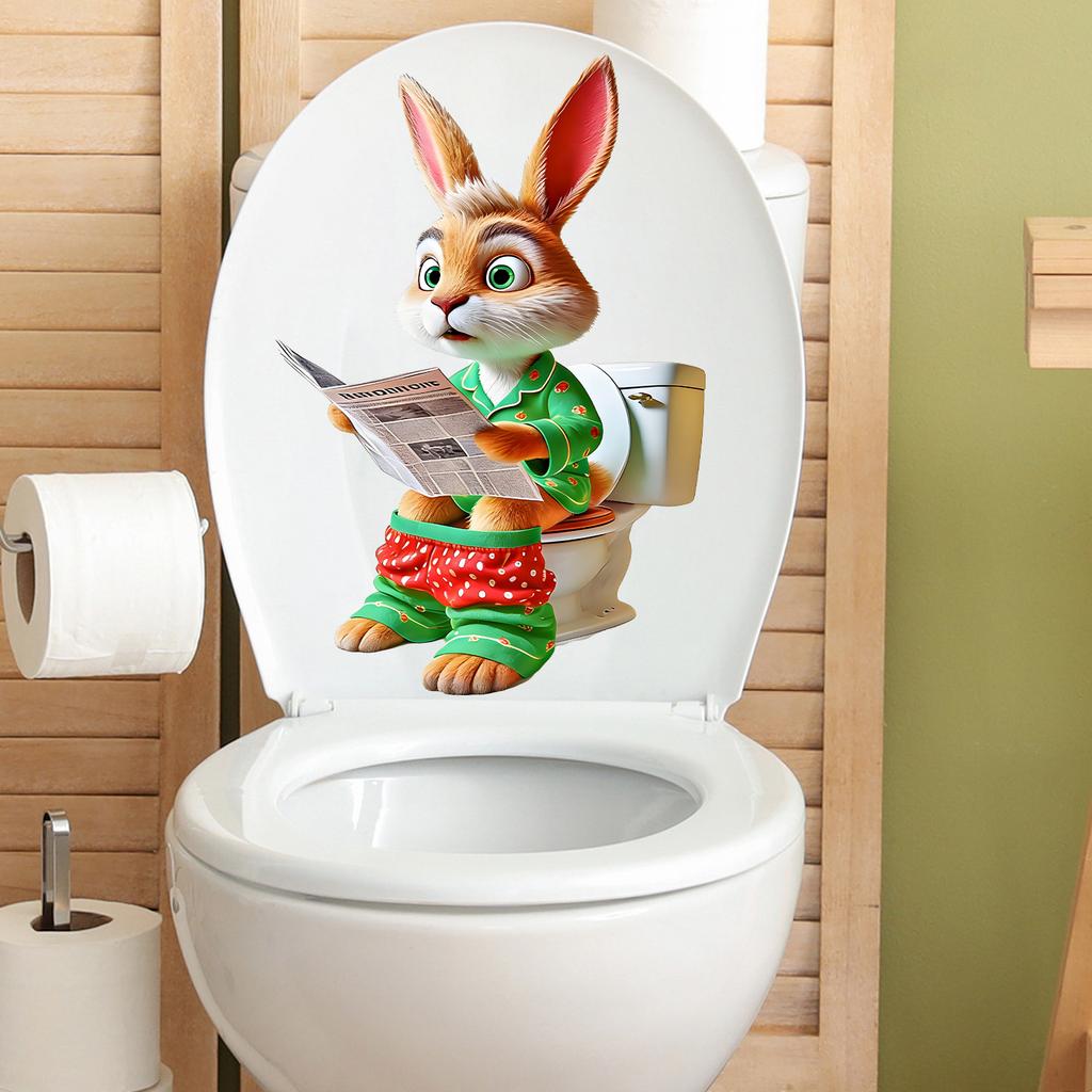 Self-adhesive Toilet Stickers Cute Cartoon Rabbit for Bathroom Toilet Seat Decor