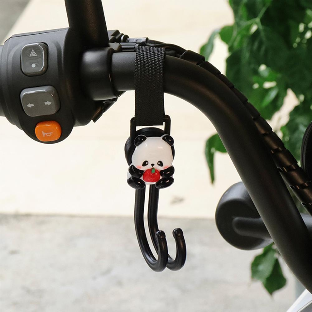 Rotatable Motorcycle Electric Bike Hand Bar with Double Hooks for Helmet Storage Hook Luggage Bag Hanger Holder Lovely Panda For Bicycle Scooter