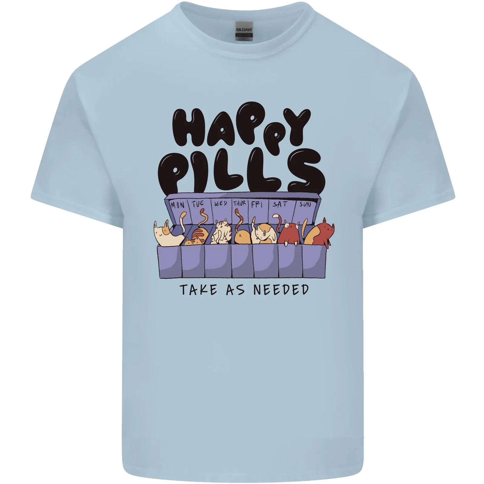 Cats Happy Pills Funny Feline Kids T-Shirt Childrens S