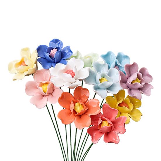 Ručně vyráběná keramická simulace květiny Realistický umělý barevný květ Dekorace Umělá květina se stonkem DIY Dekorace vázy