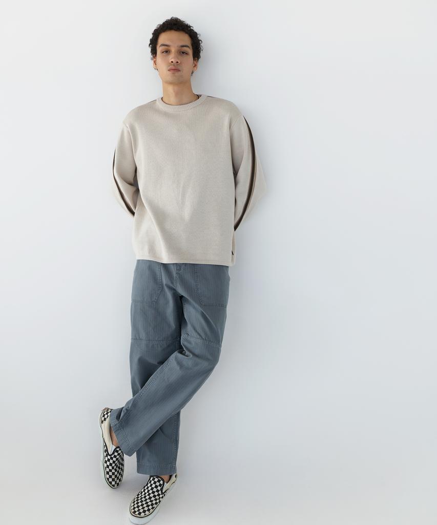 THISISNEVERTHAT Striped Sleeve Knit Crew Ivory